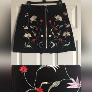 Zara Suede Leather Embroidered Mini Skirt